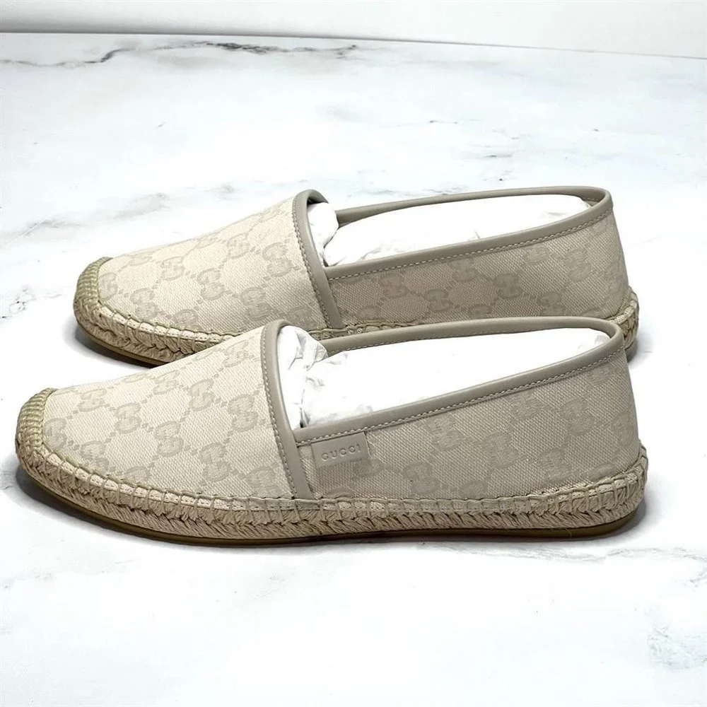 💛SOLD🖤 Gucci GG Monogram Canvas Espadrilles Beige - Picture 2 of 7